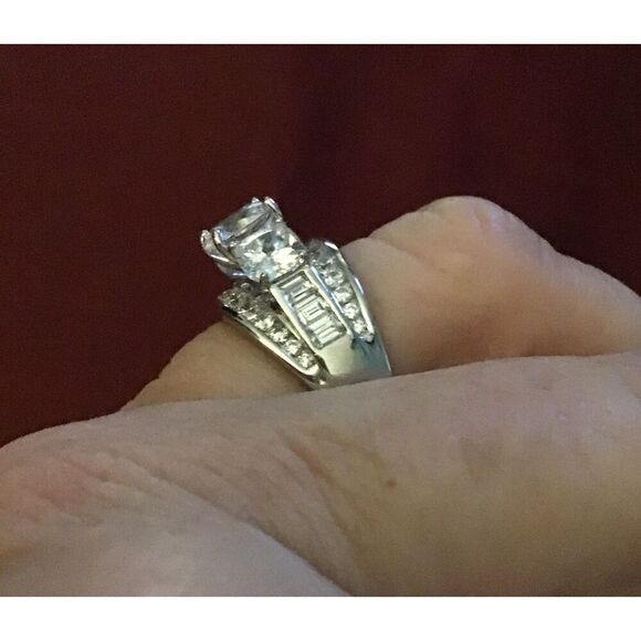 3.82 Ct. Round~Cushion~Baguette Sim Diamond Bridal Wedding Ring Sz 9~.925 SS - Picture 6 of 8